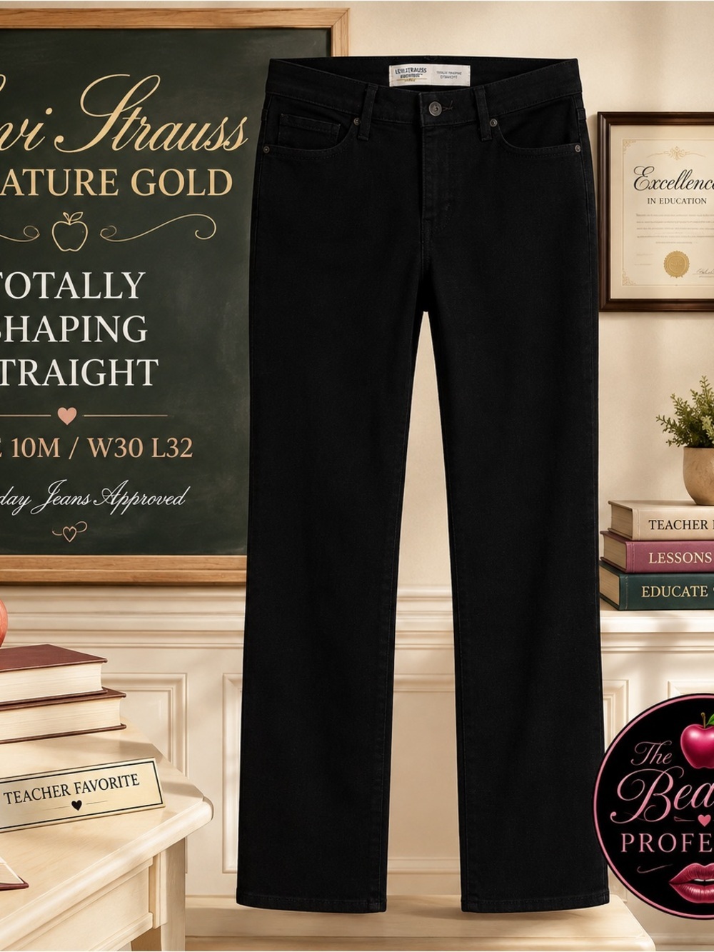 💞 Levi Strauss Signature Gold Totally Shaping Straight Jeans 10M W30 L32 Black